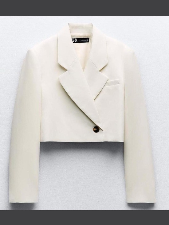 Zara Jackets & Blazers - Zara-CROPPED DOUBLE BREASTED BLAZER - Oyster White size M NWT